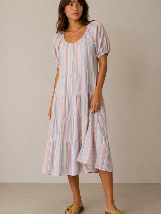 J. Crew Dresses & Skirts - J.Crew Short Sleeve Pastel Striped Midi Dress Size XXS NWT